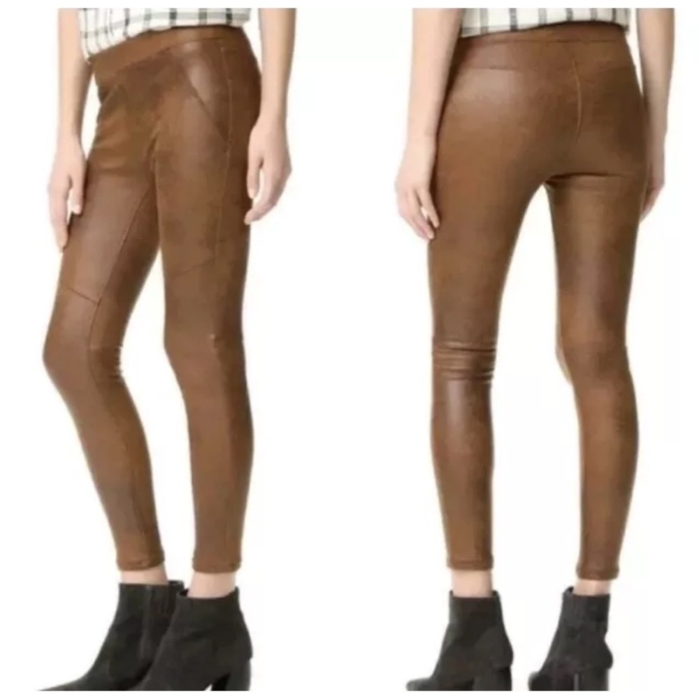 FREE PEOPLE Faux Leather Suede Never Let Go Leggings High Waisted Brown Large
